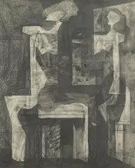 Untitled (Figural Group) by Leonard Alberts, charcoal on paper, sold Nov 2023