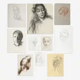 Portraits of Woman, Group of 10 by Clara Klinghoffer, charcoal, graphite, and conté crayon on paper, sold Nov 2023