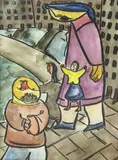 Untitled (Street Scene) by Albert Louden, pastel on paper, sold Dec 2023
