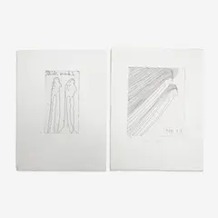 Diagonal People / Untitled (2 Works) by Oswald Tschirtner, etching, sold Dec 2023