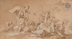 Neptune et Amphitrite by Abraham Bloemaert, Plume et encre brune sur traits de crayon noir, sold May 2022
