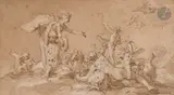 Neptune et Amphitrite by Abraham Bloemaert, Plume et encre brune sur traits de crayon noir, sold May 2022