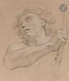 Étude d’homme en buste tenant un bâton by Louis de Boullogne, Crayon noir, rehauts de craie blanche sur papier brun, sold May 2022
