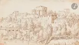 Vue de fortifications italiennes by Albert Meyeringh, Plume et encre brune sur traits de crayon noir, sold May 2022