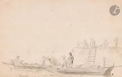 Retour de pêche by Ludolf Bakhuizen, Crayon noir, plume et encre noire, lavis gris, sold May 2022
