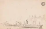 Retour de pêche by Ludolf Bakhuizen, Crayon noir, plume et encre noire, lavis gris, sold May 2022