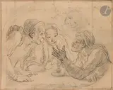 Le Jeu de la chandelle by Charles-Antoine Coypel, Crayon noir, plume et encre noire et brune, rehauts de sanguine, sold May 2022