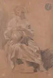 Étude pour le tableau Une jeune laitière (Le Puy-en-Velay, musée Crozatier) by Martin Drolling, 1790, Pierre noire, sanguine et rehauts de craie blanche, sold May 2022