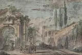 Rue animée en Italie by Jean-Baptiste Lallemand, Plume, encre brune et grise, aquarelle gouachée, sold May 2022