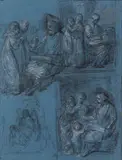 Marchand de statuettes by Dominique Vivant Denon, Crayon noir, craie blanche sur papier bleu, sold May 2022