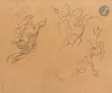 Étude pour Héliodore chassé du temple by Eugène Delacroix, Crayon noir sur papier végétal, sold May 2022