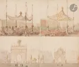 Fêtes Nationales, Les Boulevards - Projet de la Place et de la restauration de la by Hector Horeau, Aquarelle sur traits de crayon sur deux feuilles jointes, sold May 2022