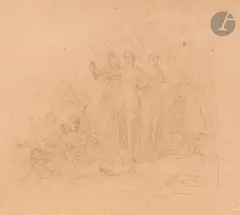 Scène mythologique by Narcisse-Virgilio Diaz de la Pena, Crayon noir sur papier beige, sold May 2022