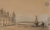 Autour de la fontaine by Johan Jongkind, 1870, Crayon et aquarelle, sold May 2022