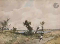 La Loire à Briare by Henri Harpignies, 1886, Aquarelle, sold May 2022
