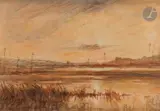 Paysage de bord de rivière by François-Auguste Ravier, Aquarelle, sold May 2022