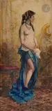 Nu à la robe bleue by Mariano Barbasán Lagueruela, 1882, Aquarelle, sold Apr 2022