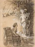 L’Âme en folie by Charles Léandre, 1919, Fusain et rehauts de gouache blanche, sold Apr 2022