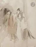 Passants dans la rue by Jean-Louis Forain, Lavis d’encre et aquarelle, sold Apr 2022