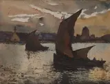 Voiliers au crépuscule by Charles Cottet, Aquarelle, sold Apr 2022