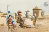 Scène de plage à Villers-sur-Mer by Paul Rossert, Aquarelle, sold Apr 2022