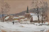 Village animé sous la neige by Pierre Eugène Montézin, Gouache, sold Apr 2022