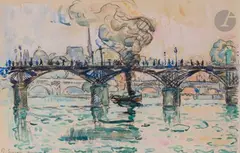 Paris, Le Pont des Arts by Paul Signac, 1910, Aquarelle sur traits de fusain, sold Apr 2022