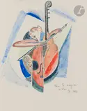 Pour le Singe au violon by Ángel Zárraga, 1916, Aquarelle sur traits de crayon, sold Apr 2022