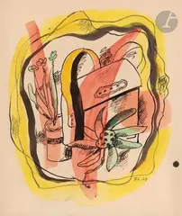 Composition aux plantes by Fernand Léger, 1949, Aquarelle et encre de Chine, sold Apr 2022