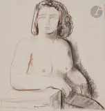 Étude pour la figure La Paix by Henry de Waroquier, Fusain et sanguine sur papier monté sur papier fort, sold Apr 2022