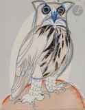 Le Hibou by Henry de Waroquier, 1930, Encre, crayon gras, aquarelle et collage sur papier monté sur papier fort, sold Apr 2022