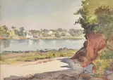 Vue de Sainte-Marine (Bretagne) by Henri Charousset, Aquarelle, sold Nov 2021