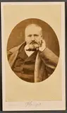 Portrait de Victor HUGO vers 1860 by Pierre Petit, Épreuve albuminée contrecollée sur carton format carte de visite imprimée au verso de l'en, sold Nov 2021