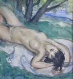 Nu endormi dans un pré by Henriette Morel, Aquarelle et fusain, sold Nov 2021