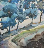 Chemin bordé d'arbres by Marie Gayon, Aquarelle, sold Nov 2021