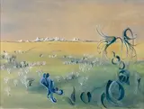 Paysage surréaliste by Louis Thomas, Aquarelle, gouachée signée en bas à droite, sold Nov 2021