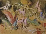 Paysage surréaliste by Louis Thomas, vers 1940, Technique mixte, gouache, aquarelle et pastel, sold Nov 2021