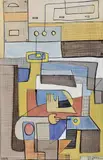 Personnage dans un intérieur by Dimitri Varbanesco, Aquarelle et crayons de couleurs, sold Nov 2021