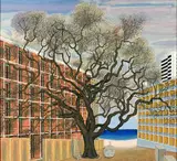Arbre et immeuble au bord de la mer by Pierre Charbonnier, Gouache sur papier marouflée sur carton, sold Nov 2021