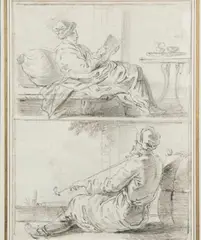 Etude d'un couple d'Orientaux by Jean-Baptiste Lallemand, Crayon noir, plume et encre noire et brune, lavis gris, sold Mar 2018