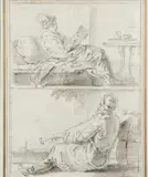 Etude d'un couple d'Orientaux by Jean-Baptiste Lallemand, Crayon noir, plume et encre noire et brune, lavis gris, sold Mar 2018