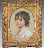 Portrait d'une petite fille by Joseph Ducreux, Pastel ovale, sold Mar 2018