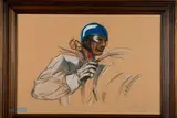 Pilote au casque bleu by Géo Ham, Fusain et pastel, sold Dec 2017