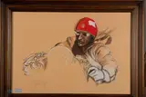 Pilote au casque rouge by Géo Ham, Fusain et pastel, sold Dec 2017