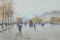 Paris, le rond-point des champs Elysées by Eugène Galien-Laloue, Gouache, sold Dec 2017