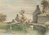 Vaches en bord de mer by Jean-Baptiste Millet, Aquarelle gouachée sur traits d'encre, sold Dec 2017