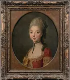 Portrait de jeune femme à la robe rouge by Jean-François Gilles Colson, Toile ovale, sold Dec 2017