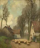 Moutons dans un hameau de village by Harry F van der Weyden, Toile, sold Oct 2017