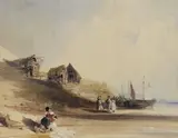Scène animée, sur la plage by Thomas Shotter Boys, 1828, Aquarelle gouachée, sur traits de crayon noir, sold Apr 2009