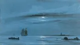 Marine : des bateaux sous la lune by Jean Antoine Théodore Gudin, 1842, Lavis d'encre de Chine, rehauts de gouache blanche, sur traits de crayon noir, sur papier, sold Apr 2009